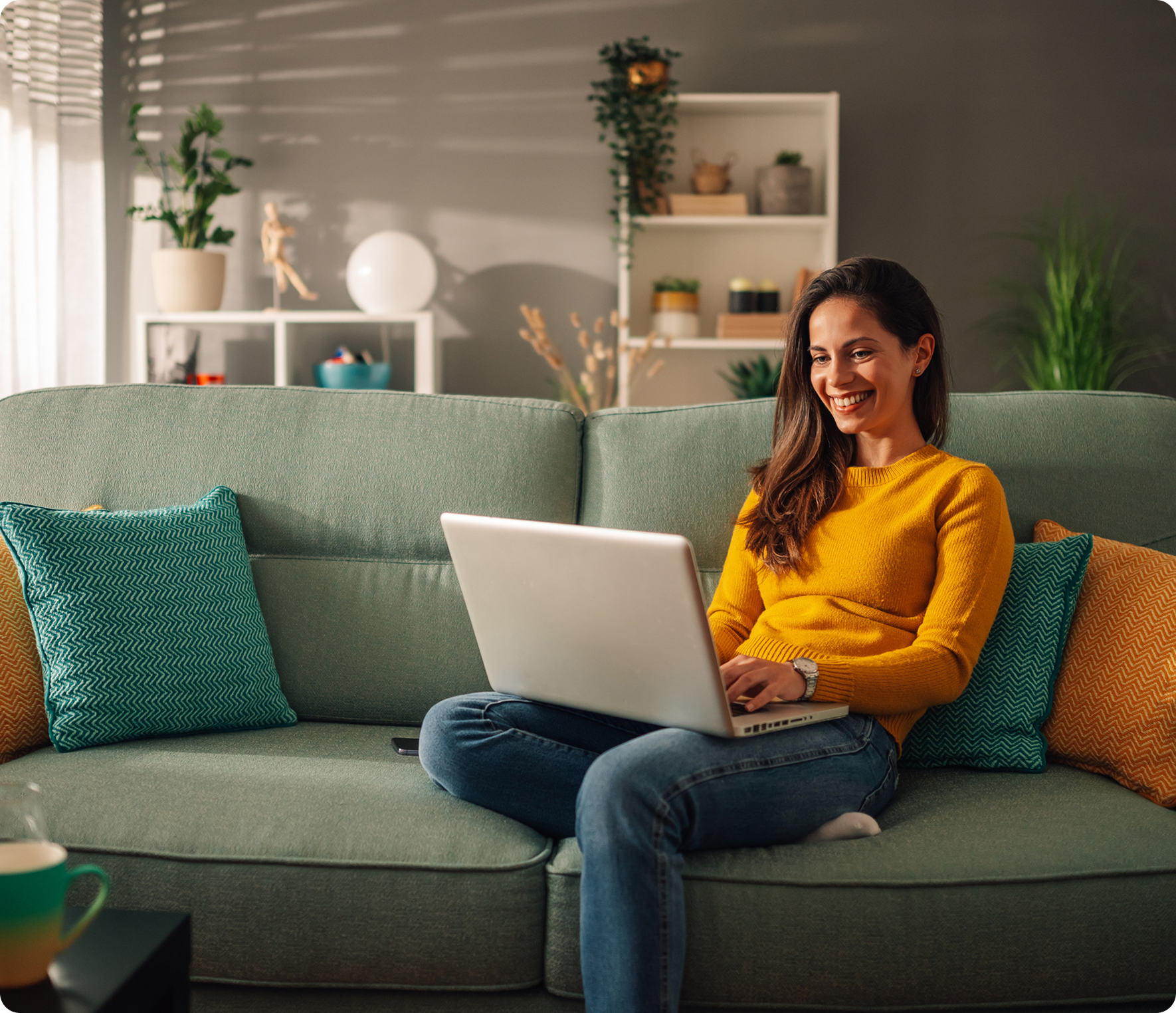 Smiling woman working from home