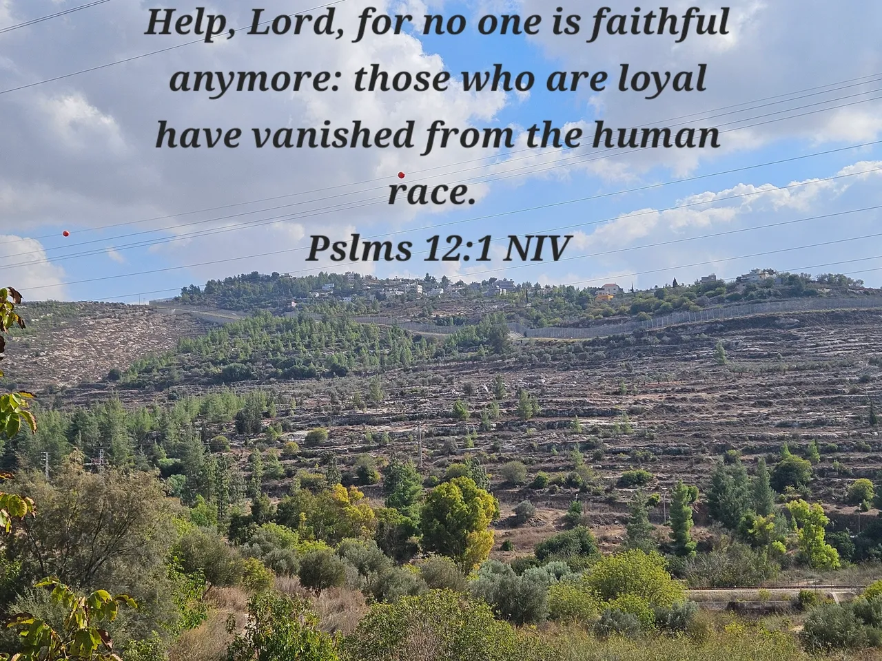 Hills and sky with Psalm text