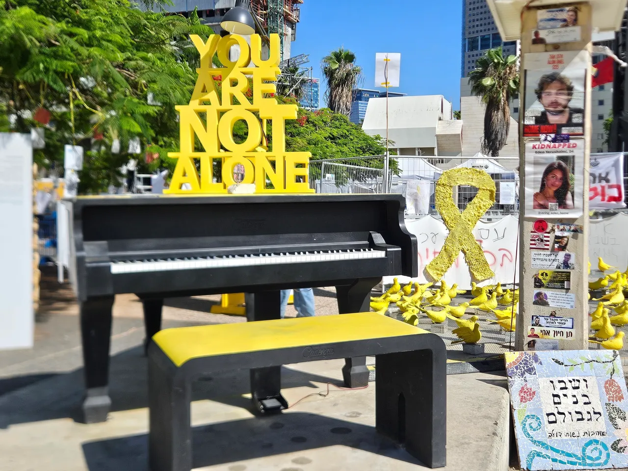 Outdoor piano with inspirational message