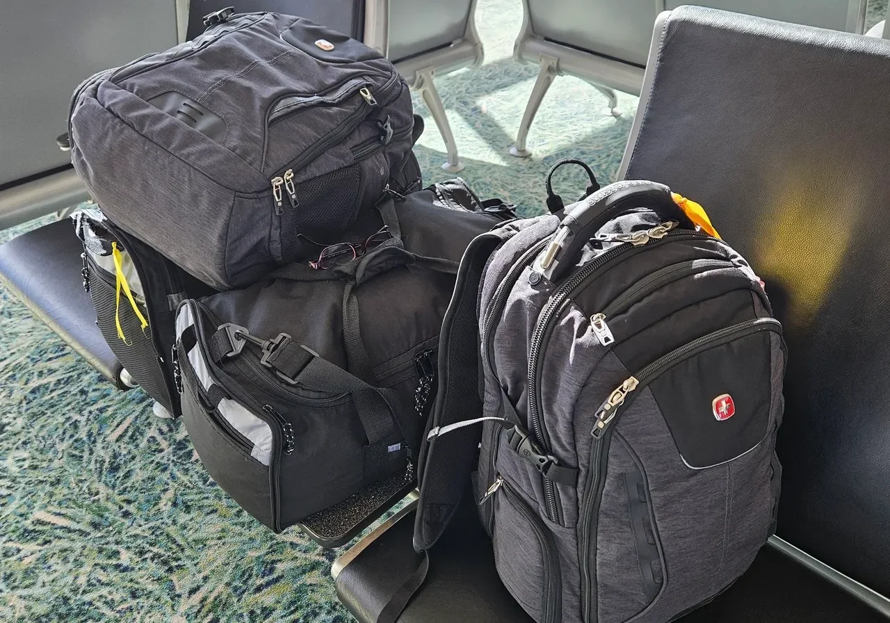 Bags on airport seats